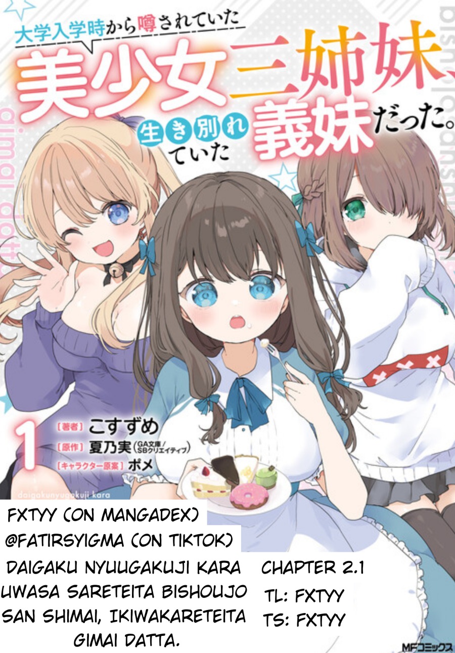 Daigaku Nyuugakuji Kara Uwasa Sareteita Bishoujo San Shimai, Ikiwakareteita Gimai Datta. Chapter 02.1 Gambar 1