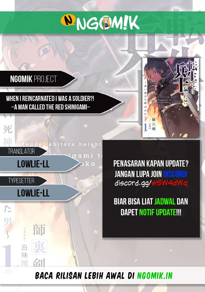 Tensei Shitara Heishi Datta? Akai Shinigami to Yobareta Otoko (When I Reincarnated I Was a Soldier?! ~A Man Called the Red Shinigami~) Chapter 01.3 Gambar 1