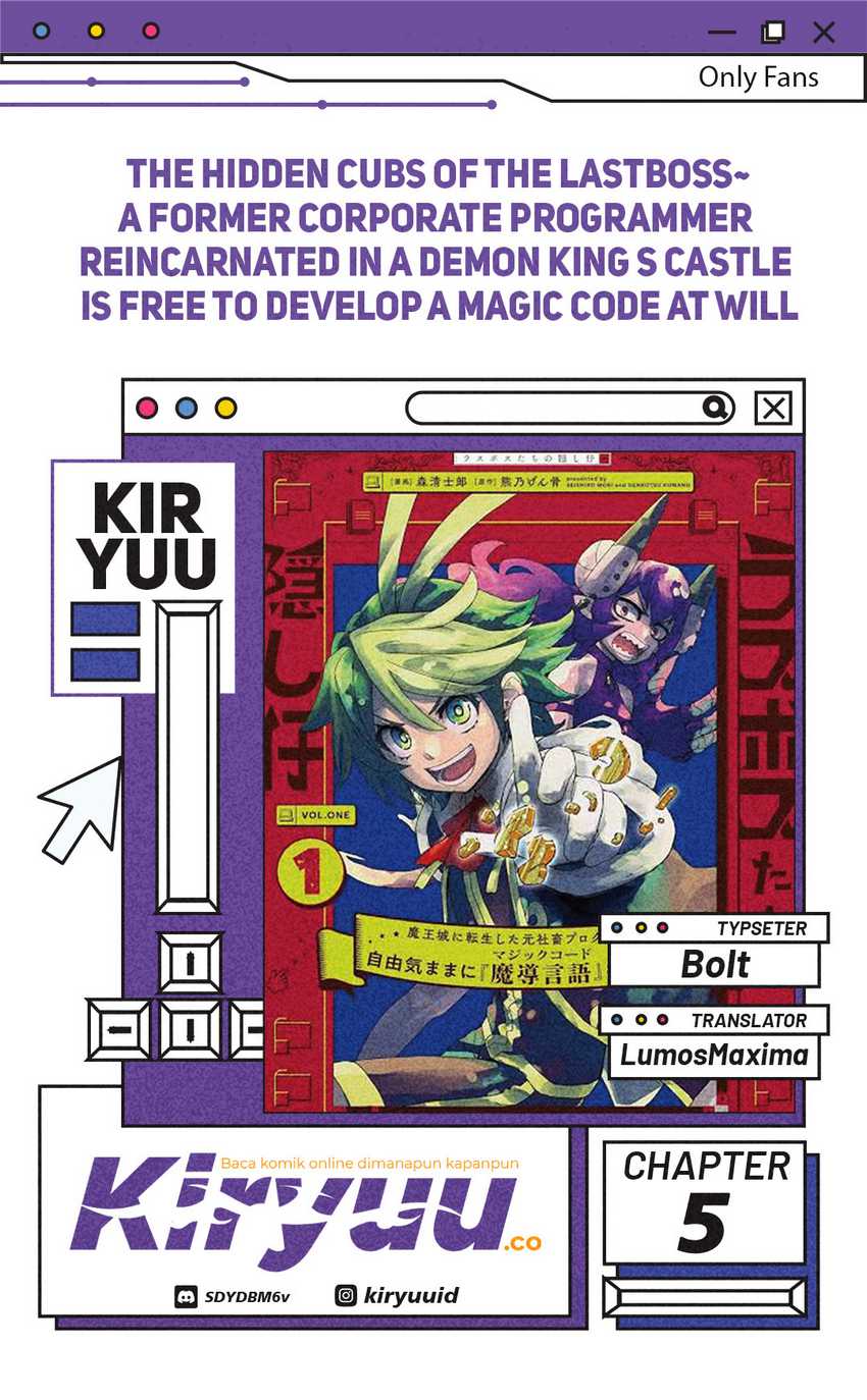 The Hidden Cubs of the Lastboss ~A Former Corporate Programmer Reincarnated in a Demon King’s Castle Is Free to Develop a “Magic Code” at Will.~ Chapter 05 Gambar 1